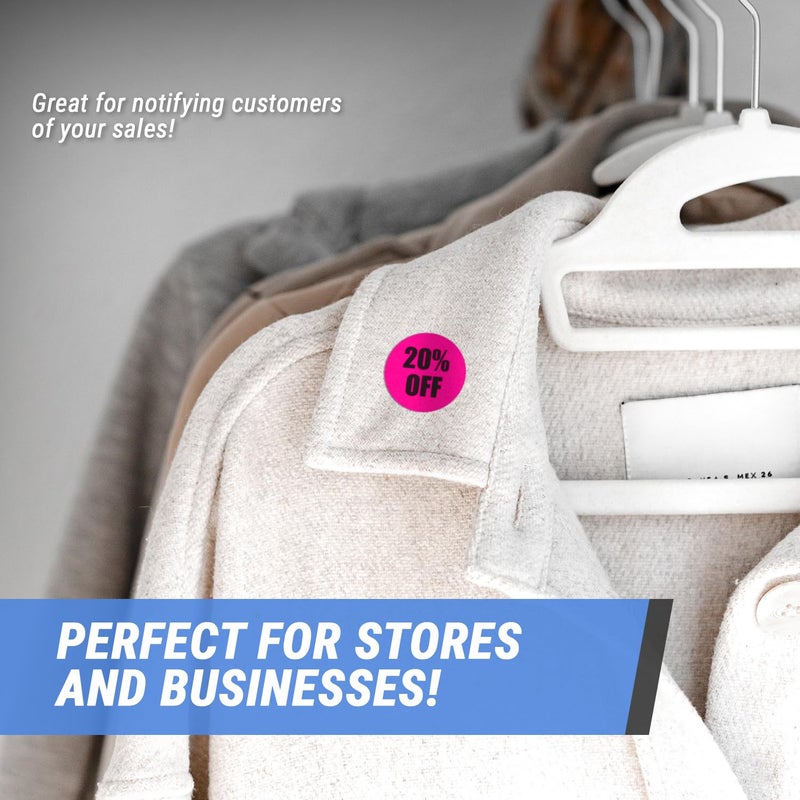 OfficeSmartLabels 20 Percent Off Stickers - Discount Sale Labels for Small Business Supplies Retail Store Markdown Pricing Stickers - 1.5 Inch Round Circle Fluorescent Pink Adhesive - 300 Labels/Roll - Image 5